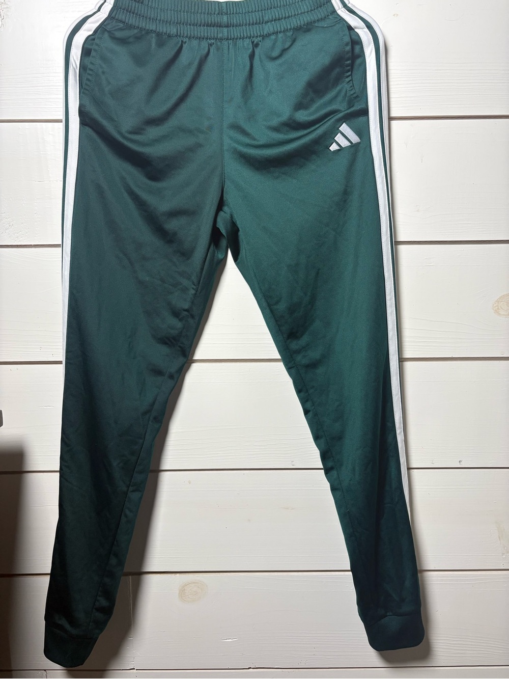adidas Kids Dark Green Track Joggers with White Side Stripes